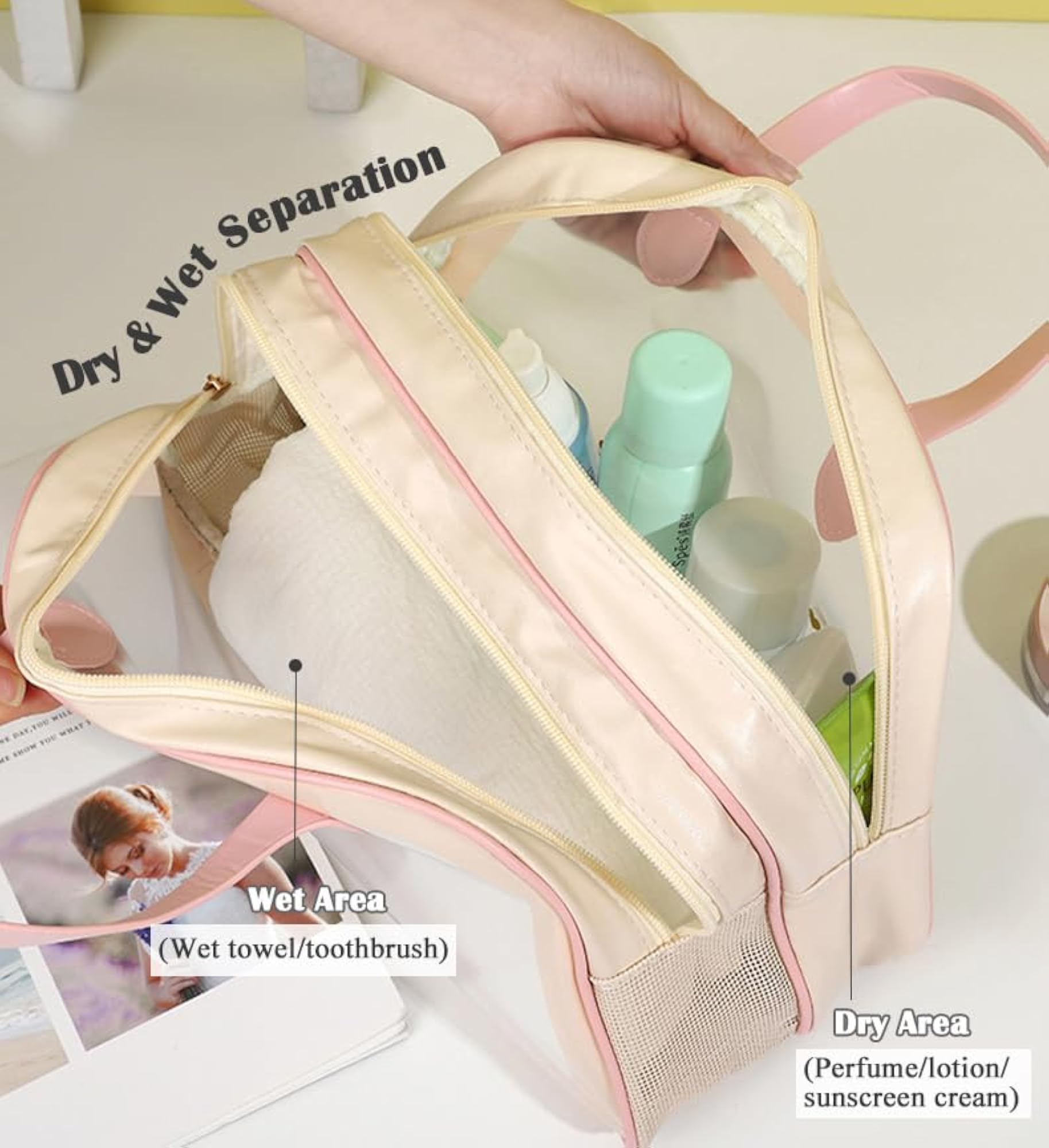 Travel Toiletry Bag, Large Clear Makeup Bag with Handles